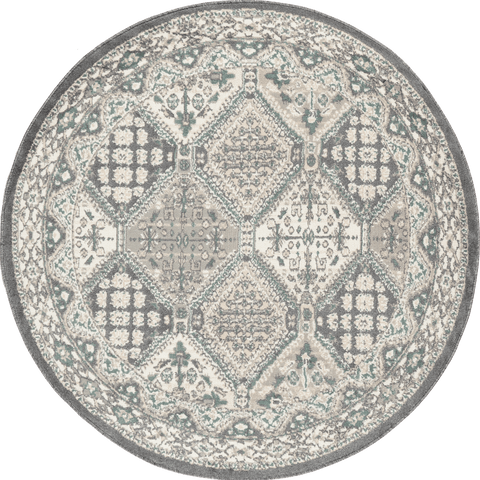 Isolated view of Charcoal Round Melange Tiles Rug, showcasing its design