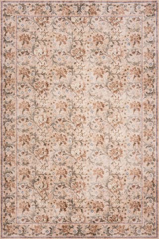 Isolated view of Peach Rectangle Sinikse Floral and Paisley Washable Rug, showcasing its design