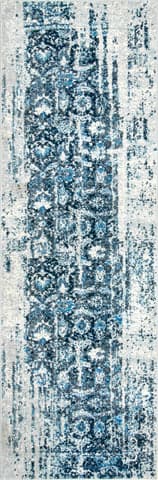 Isolated view of Blue Runner Muted Flourish Rug, showcasing its design