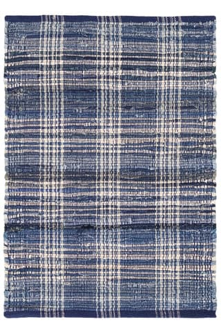 Denim Plaid Handwoven Cotton Rug | Blue