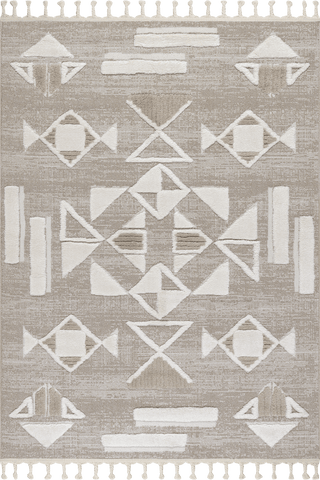 Isolated view of Light Beige Rectangle Eden Southwestern Tasseled Rug, showcasing its design