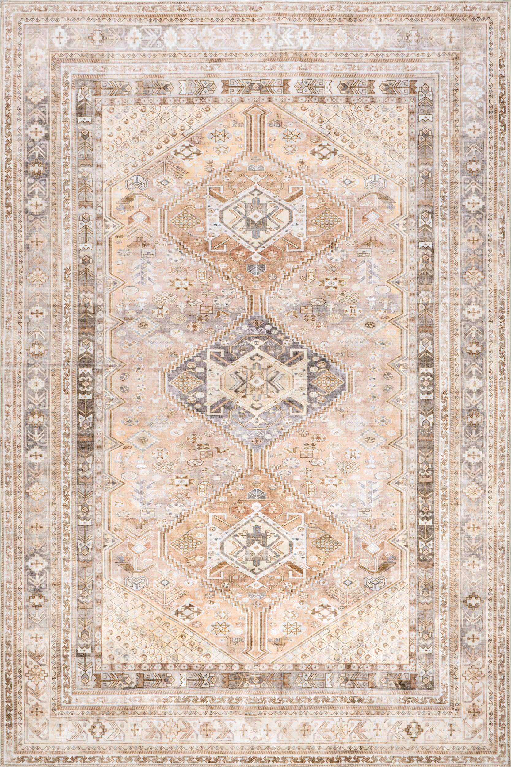 Neriah Medallion Washable Rug | Peach
