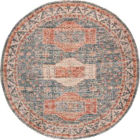 Isolated view of Multicolor Round Cartouche Medallion Tassel Rug, showcasing its design