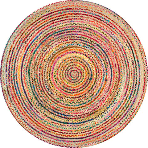 Isolated view of Multicolor Round Braided Chindi Spectrum Jute Rug, showcasing its design