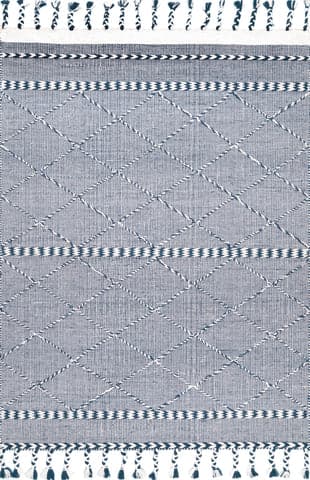 Isolated view of Blue Rectangle Braided Trellis Tassel Rug, showcasing its design