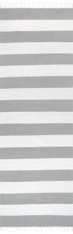 Isolated view of Grey Runner Awning Striped Flatweave Tassel Rug, showcasing its design