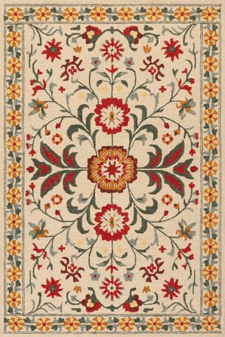Isolated view of Multicolor Rectangle Shangrila Folk Floral Wool Rug, showcasing its design