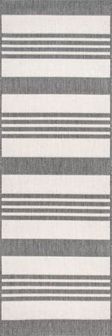 Isolated view of Light Grey Runner Regency Stripes Indoor/Outdoor Rug, showcasing its design