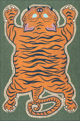 Isolated view of Orange Rectangle Wild Tiger Animal Print Washable Rug, showcasing its design