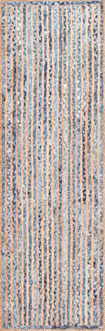 Isolated view of Blue Runner Hand Braided Jute And Denim Striped Rug, showcasing its design