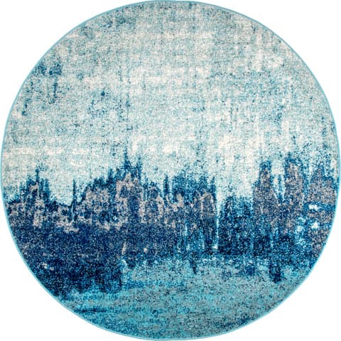 Isolated view of Blue Round Abstract Rainfall Rug, showcasing its design
