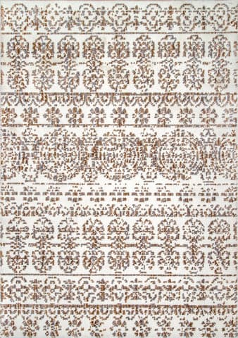 Isolated view of Beige Rectangle Striped Arabesque Rug, showcasing its design