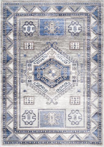 Isolated view of Blue Rectangle Faded Geometric Rug, showcasing its design