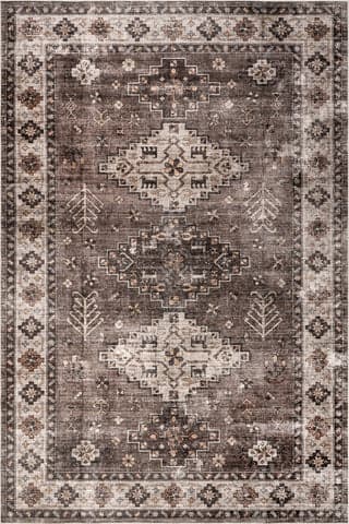 Isolated view of Dark Brown Rectangle Barbary Distressed Spill Proof Washable Rug, showcasing its design