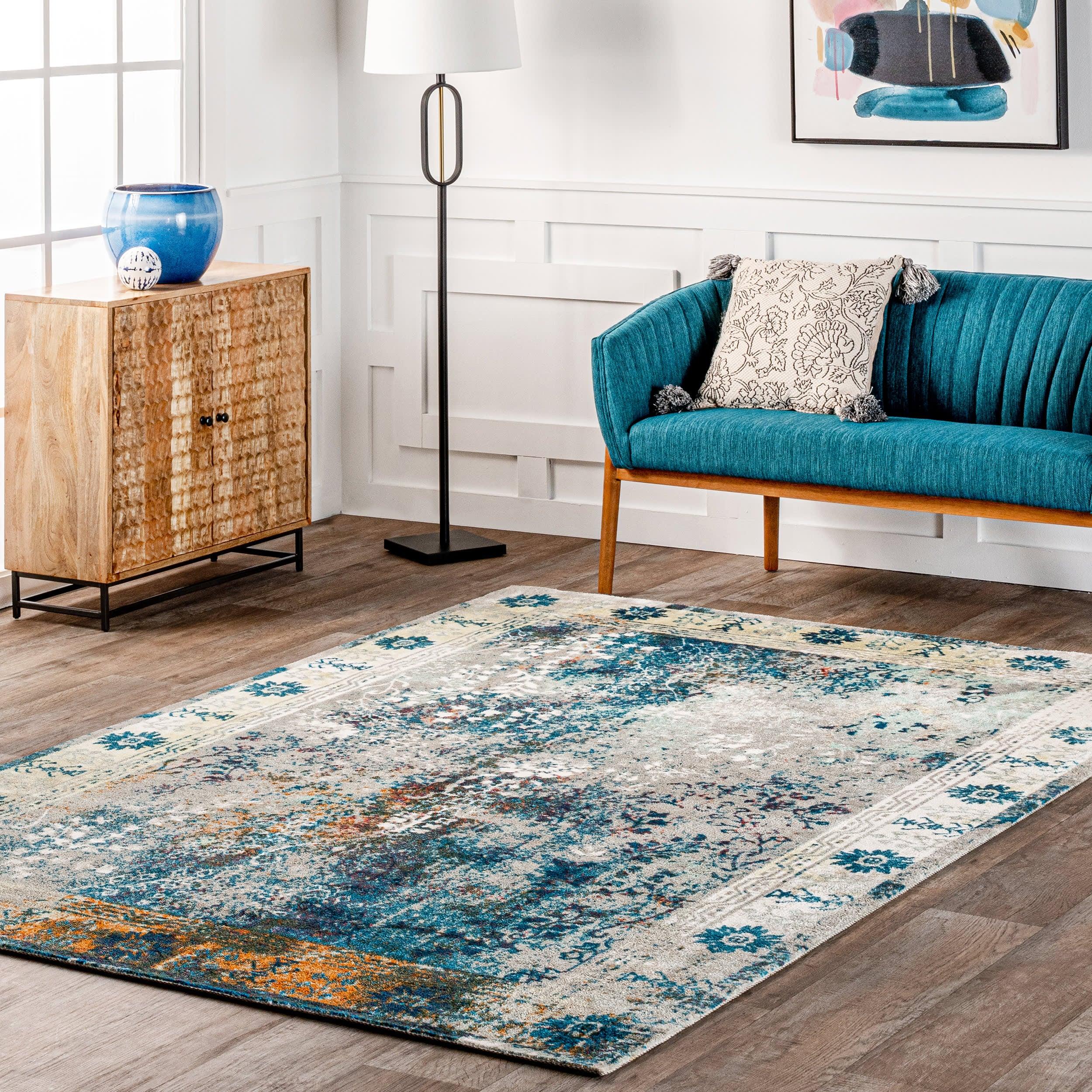 Bleached Frame Rug | Blue – Rugs USA