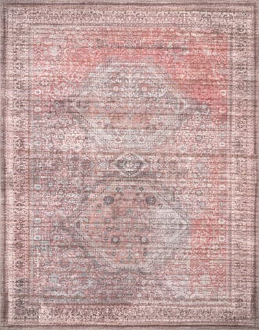 Isolated view of Grey Rectangle Marjorie Medallion Washable Rug, showcasing its design