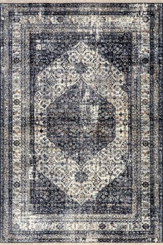 Isolated view of Navy Rectangle Vintage Medallion Fringe Rug, showcasing its design