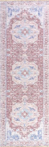Isolated view of Rust Runner Minnie Fringed Vintage Medallion Washable Rug, showcasing its design