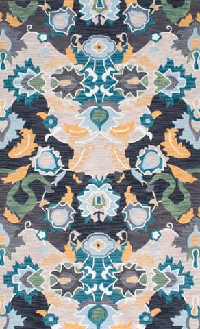Isolated view of Navy Rectangle Patchwork Abstract Rug, showcasing its design
