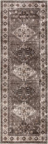 Isolated view of Dark Brown Runner Barbary Distressed Spill Proof Washable Rug, showcasing its design