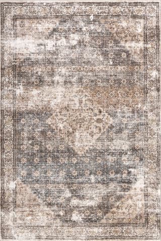 Isolated view of Grey Rectangle Nerissa Medallion Washable Rug, showcasing its design