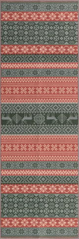 Isolated view of Red Runner Hollie Reindeer Spill Proof Washable Rug, showcasing its design