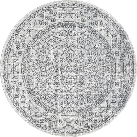 Isolated view of Grey Round Medieval Tracery Rug, showcasing its design