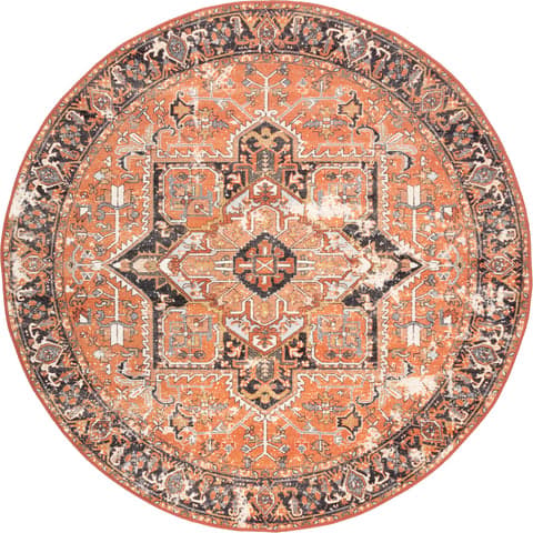 Isolated view of Burnt Orange Round Dynasty Traditional Rug, showcasing its design