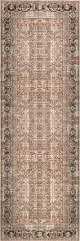Isolated view of Brown Runner Petunia Medallion Washable Rug, showcasing its design
