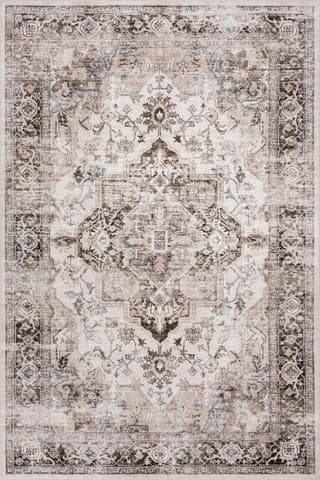 Isolated view of Beige Rectangle Vanisa Traditional Washable Rug, showcasing its design