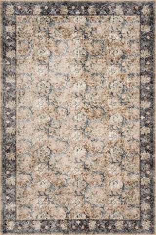 Isolated view of Beige Rectangle Sinikse Floral and Paisley Washable Rug, showcasing its design