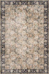 Isolated view of Beige Rectangle Sinikse Floral and Paisley Washable Rug, showcasing its design