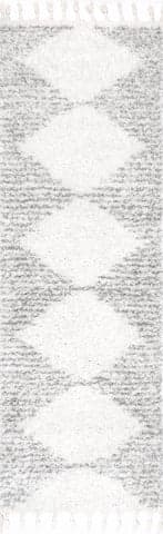 Isolated view of White Runner Moroccan Diamond Pinstripes Tassel Rug, showcasing its design