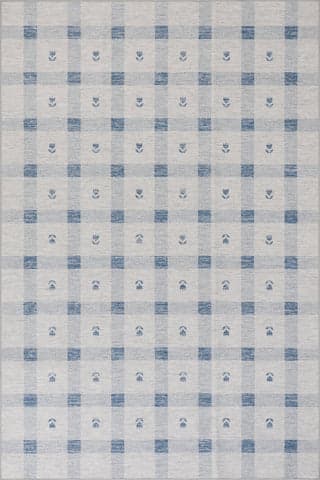 Gingham Machine Washable Rug | Blue
