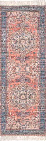 Isolated view of Multicolor Runner Ornate Medallion Tassel Rug, showcasing its design