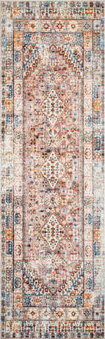Isolated view of Khaki Runner Archer Distressed Medallion Rug, showcasing its design