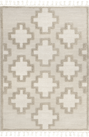 Isolated view of Beige Rectangle Noel Geometric Tasseled Rug, showcasing its design