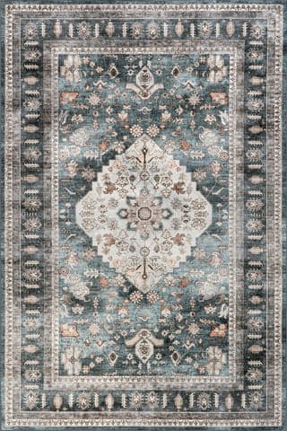 Isolated view of Green Rectangle Keyara Spill Proof Washable Rug, showcasing its design