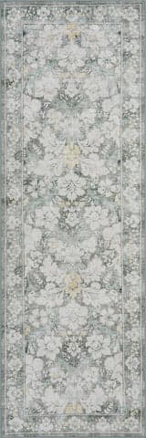 Isolated view of Grey Runner Kinice Traditional Floral Washable Rug, showcasing its design