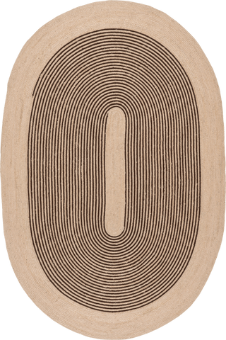 Isolated view of Dark Brown Oval Stillpoint Radiating Pattern Jute and Cotton Rug, showcasing its design