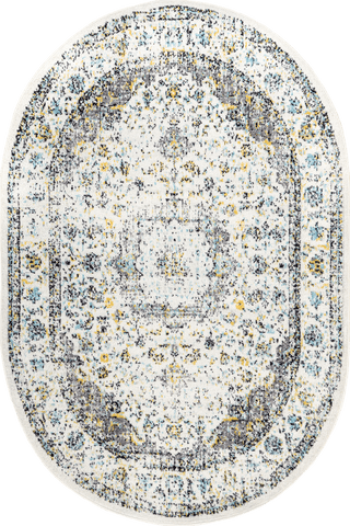 Isolated view of Grey Oval Distressed Persian Rug, showcasing its design