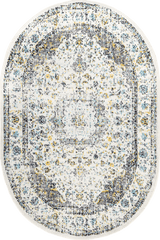Isolated view of Grey Oval Distressed Persian Rug, showcasing its design