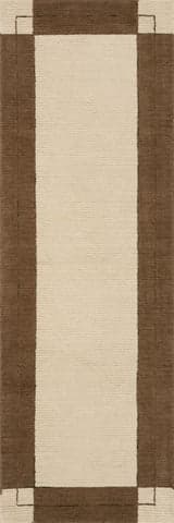 Isolated view of Brown Runner Caligo Mid Century Modern Bordered Rug, showcasing its design
