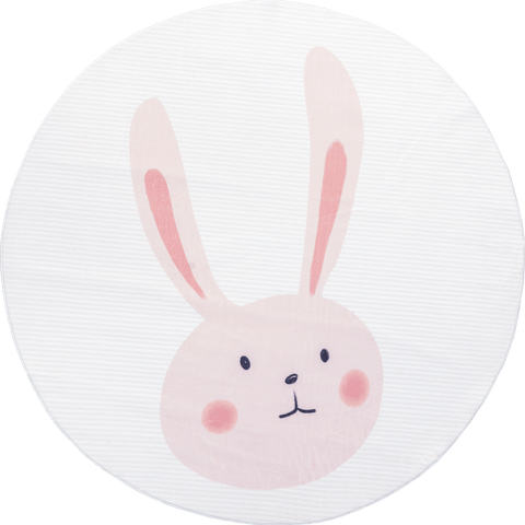 Isolated view of Pale Pink Round Ambur Bunny Kids Washable Rug, showcasing its design