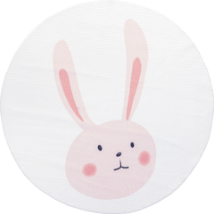 Isolated view of Pale Pink Round Ambur Bunny Kids Washable Rug, showcasing its design