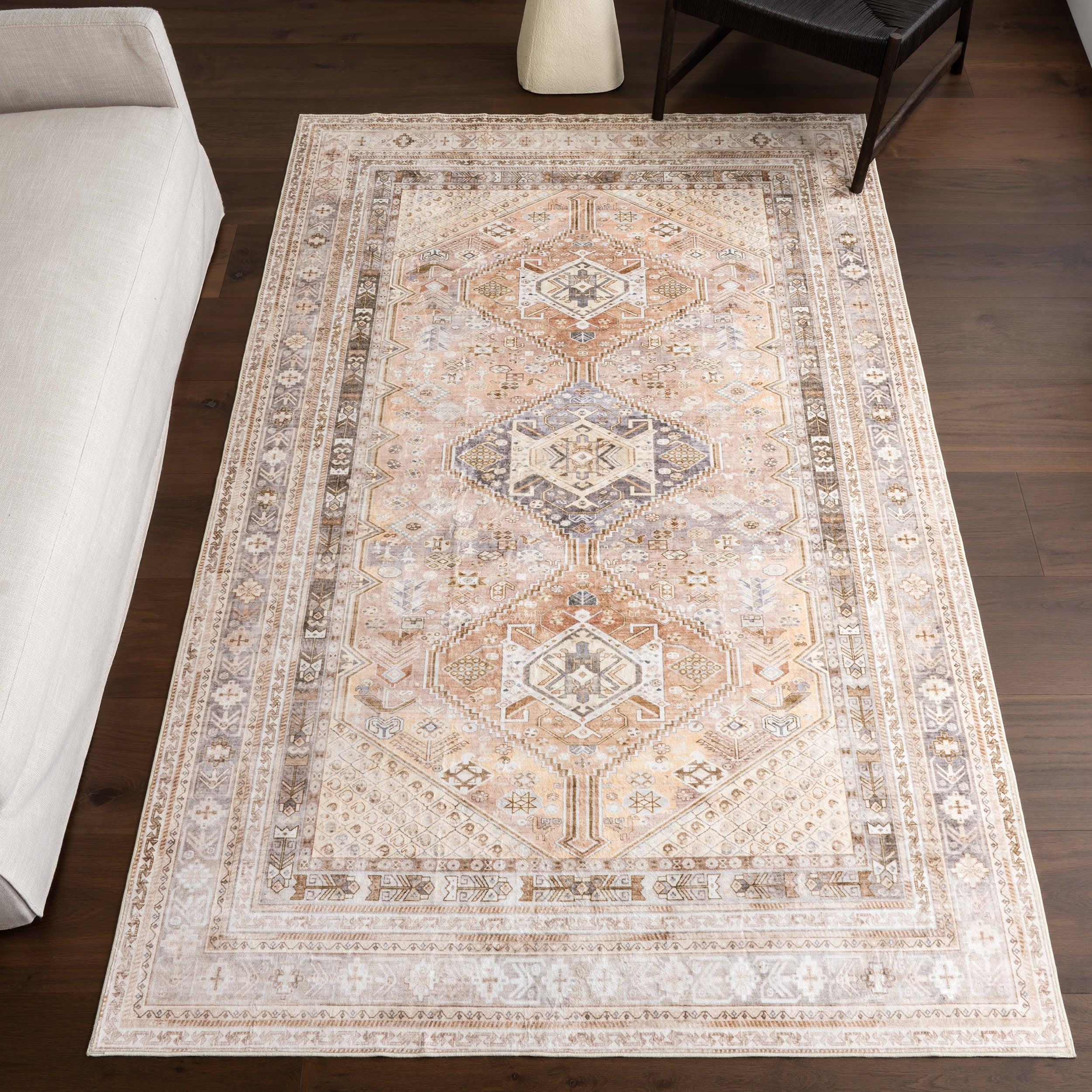 Neriah Medallion Washable Rug | Peach – Rugs USA