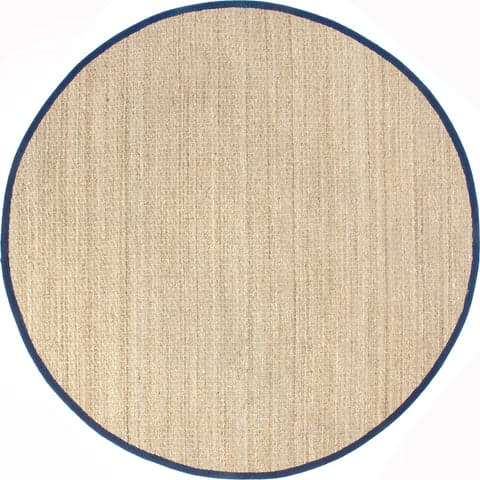 Isolated view of Navy Round Seagrass with Border Rug, showcasing its design