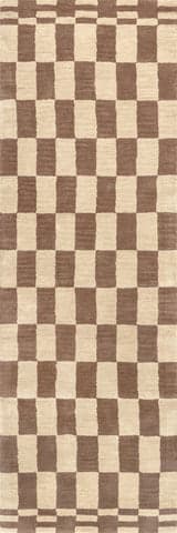 Isolated view of Mocha Brown Runner Kai Checkerboard Wool Rug, showcasing its design