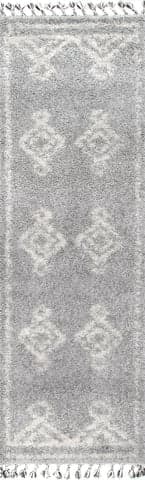 Isolated view of Grey Runner Moroccan Diamond Drop Tassel Rug, showcasing its design