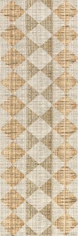 Isolated view of Beige Runner Sallie Diamond Boho Indoor/Outdoor Washable Rug, showcasing its design